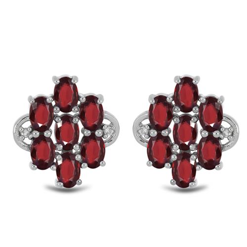 BUY STERLING SILVER NATURAL GARNET WITH WHITE ZIRCON GEMSTONE CLUSTER EARRINGS